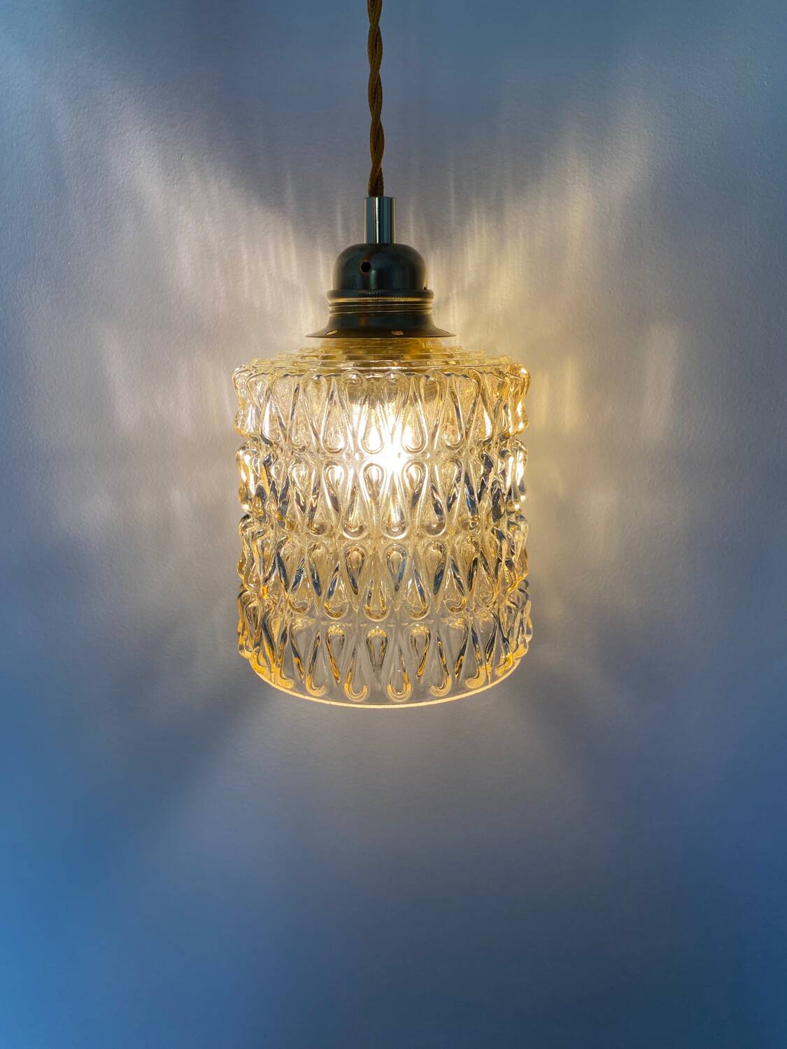 Walking lamp (or pendant light) with vintage amber glass globe