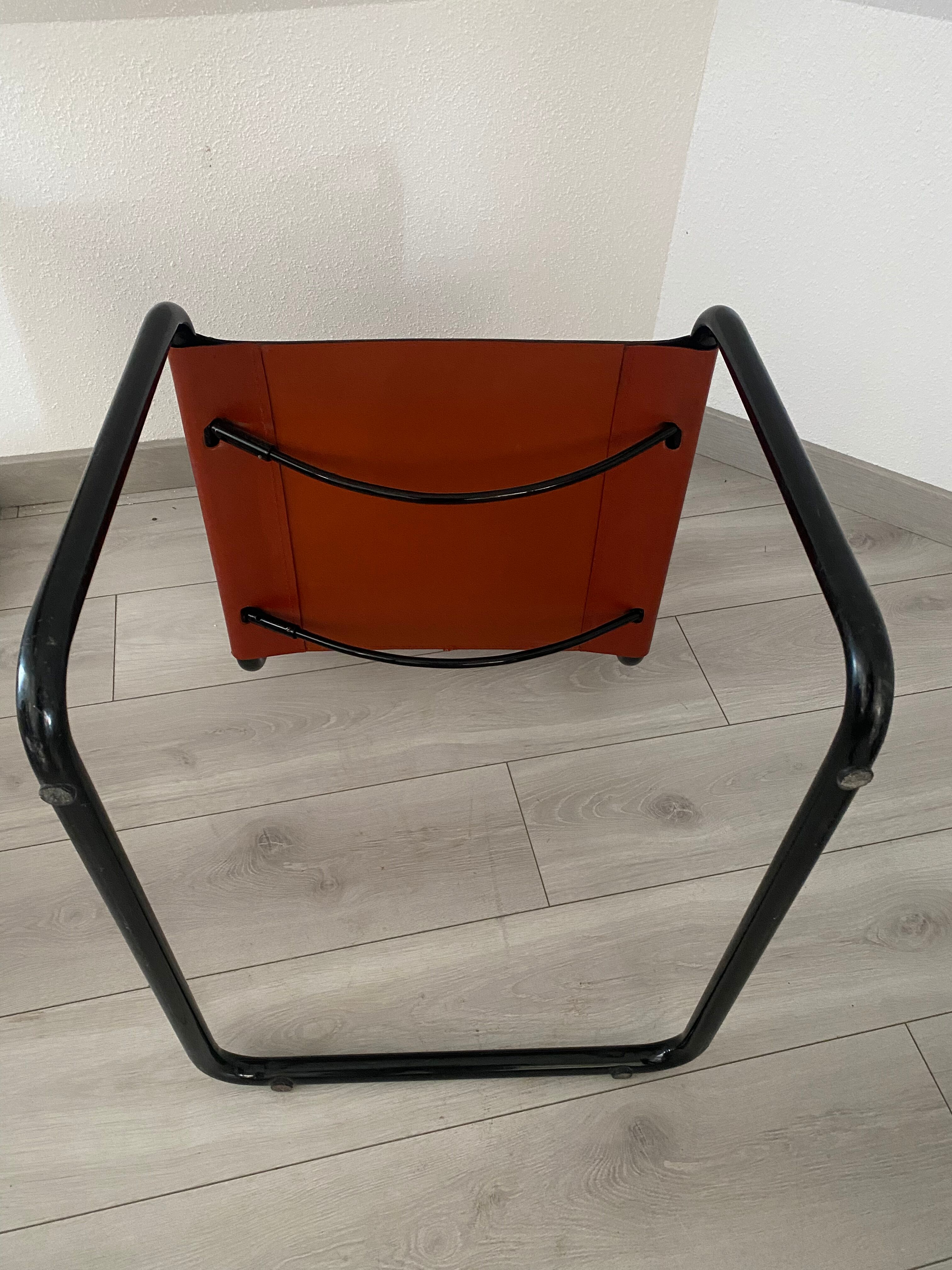 Set of 4 metal chair and tubular leather Matteo Grassi 1970