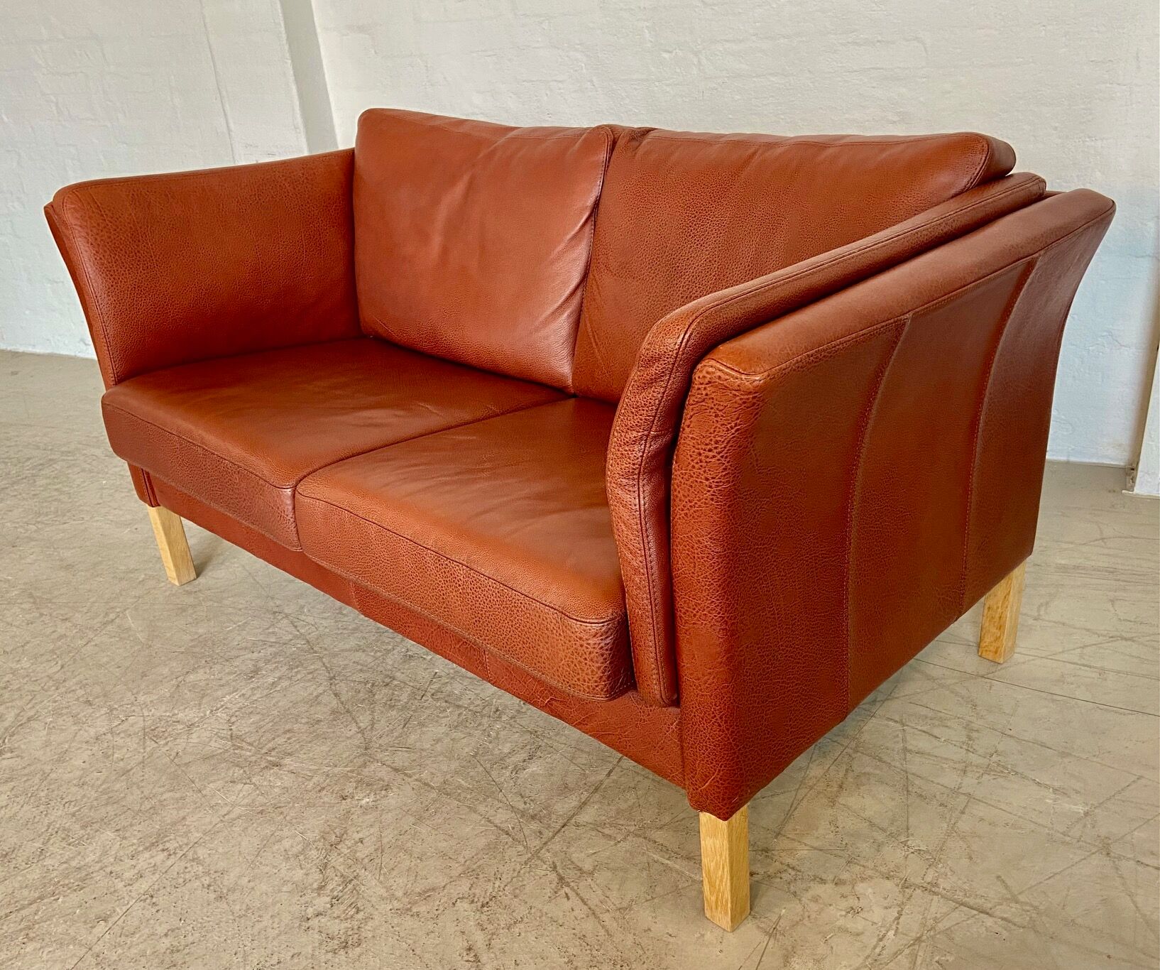 Canapé vintage danois rétro Skalma pour 2 personnes en cuir cognac