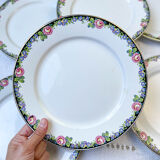 7 opaque porcelain dinner plates Digoin floral pattern 3984