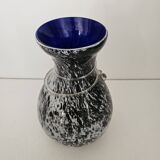 Blown glass vase with black snake decoration with white speckles