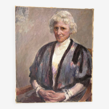 Portrait ancien signé Fernand Blondin daté 1932, huile sur toile vintage d'une femme