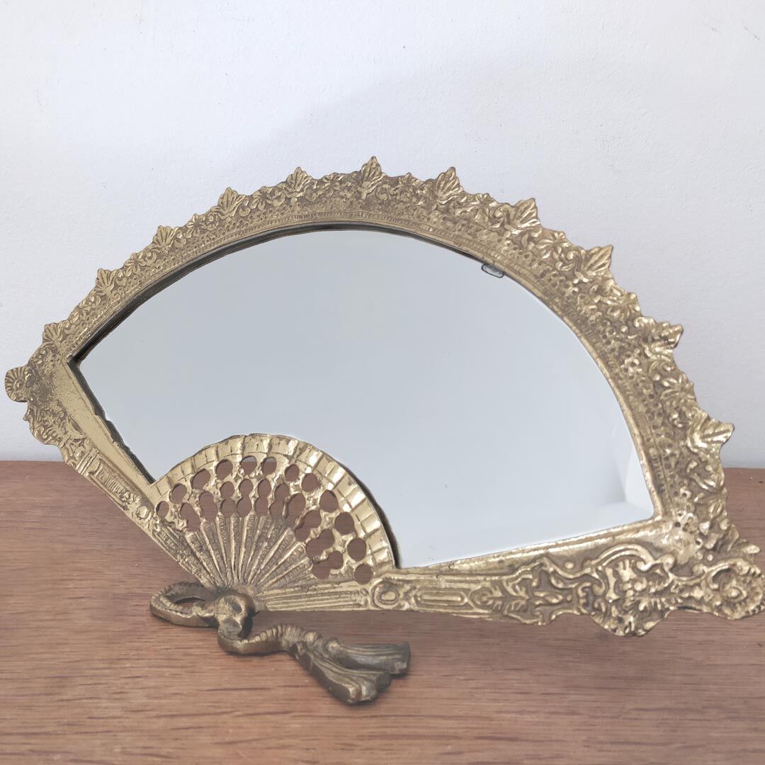 Bevelled mirror brass fan 38x20cm