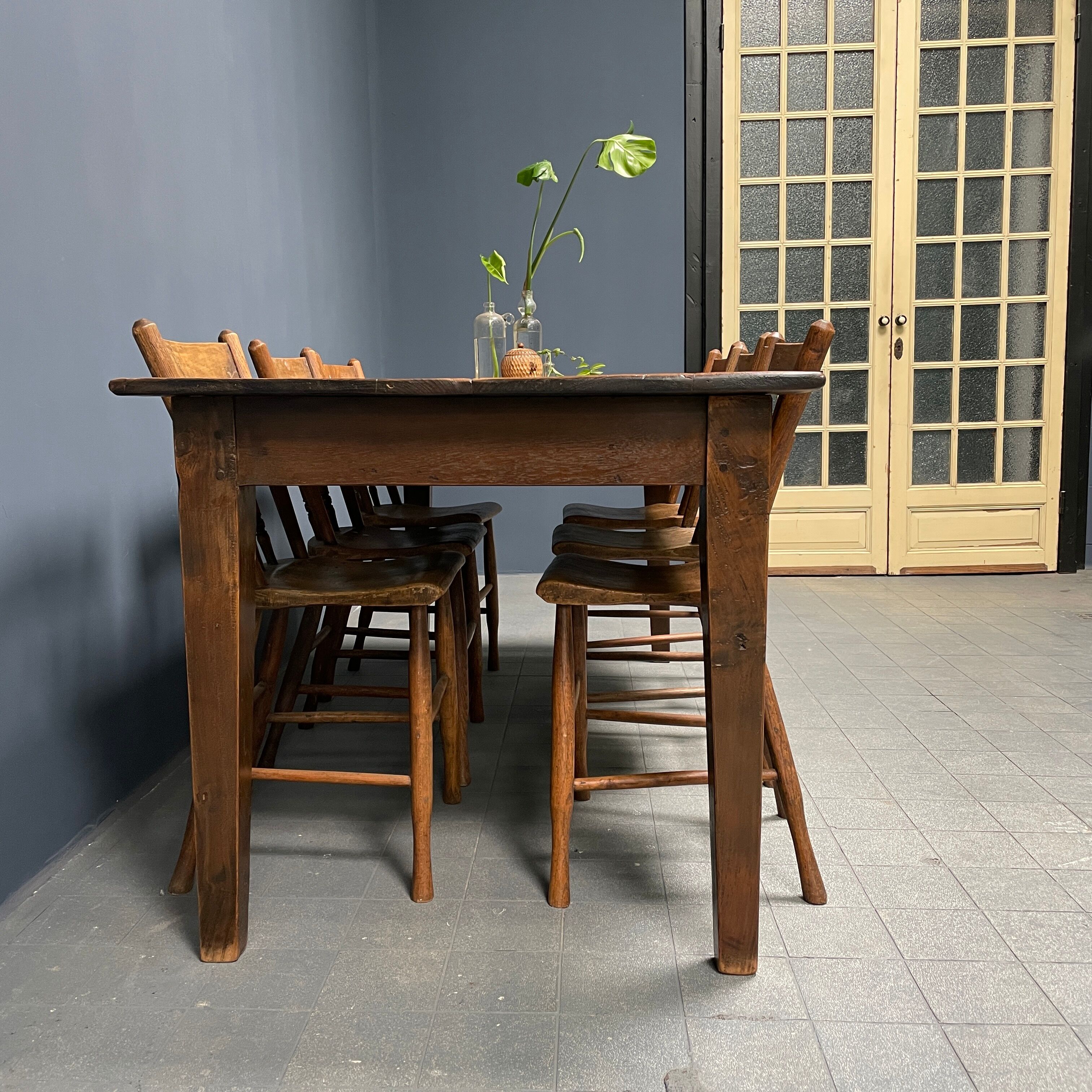 Rustic french farmhouse dining table made of oak and elm