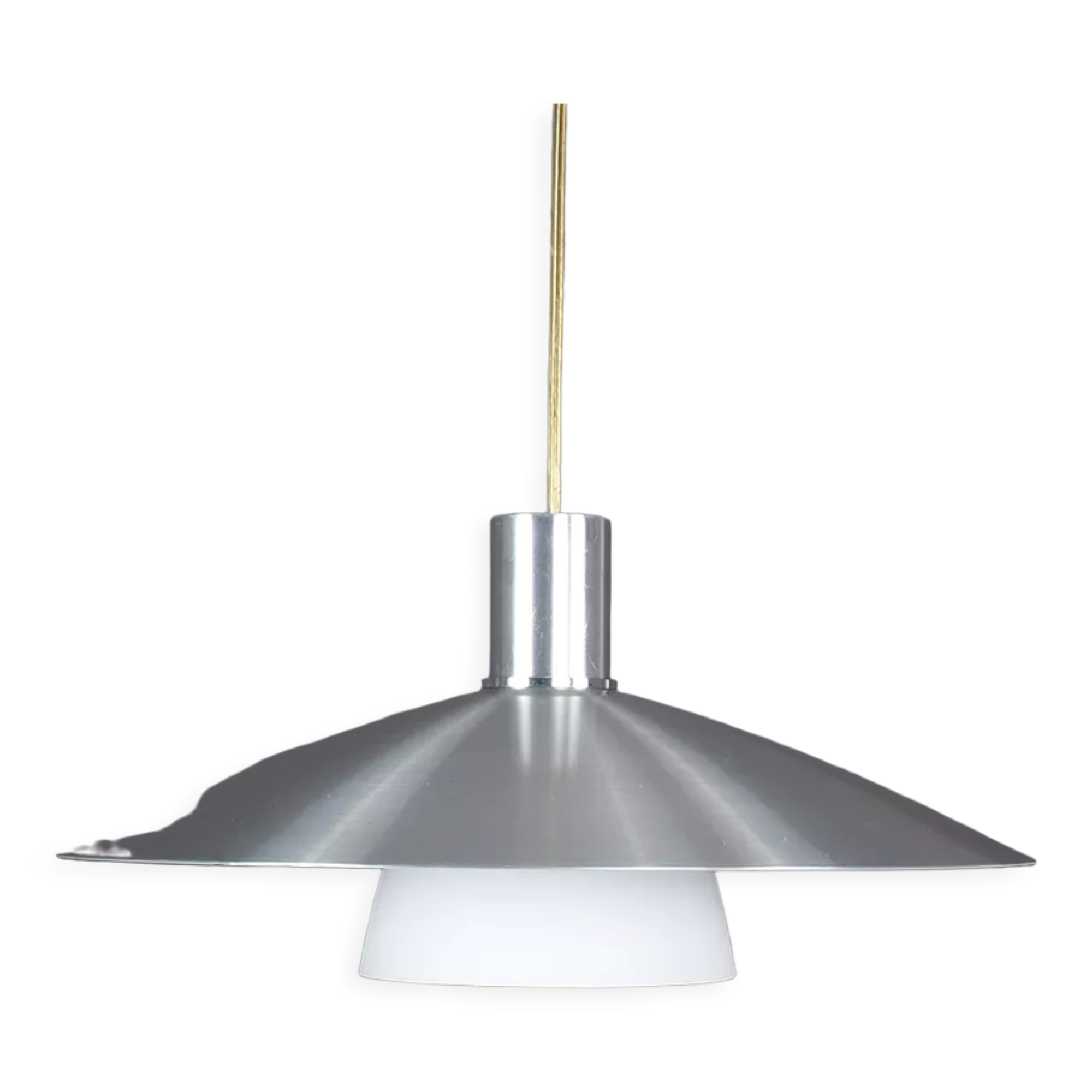 Danish design metal hanging lamp with milk glass, 1980s