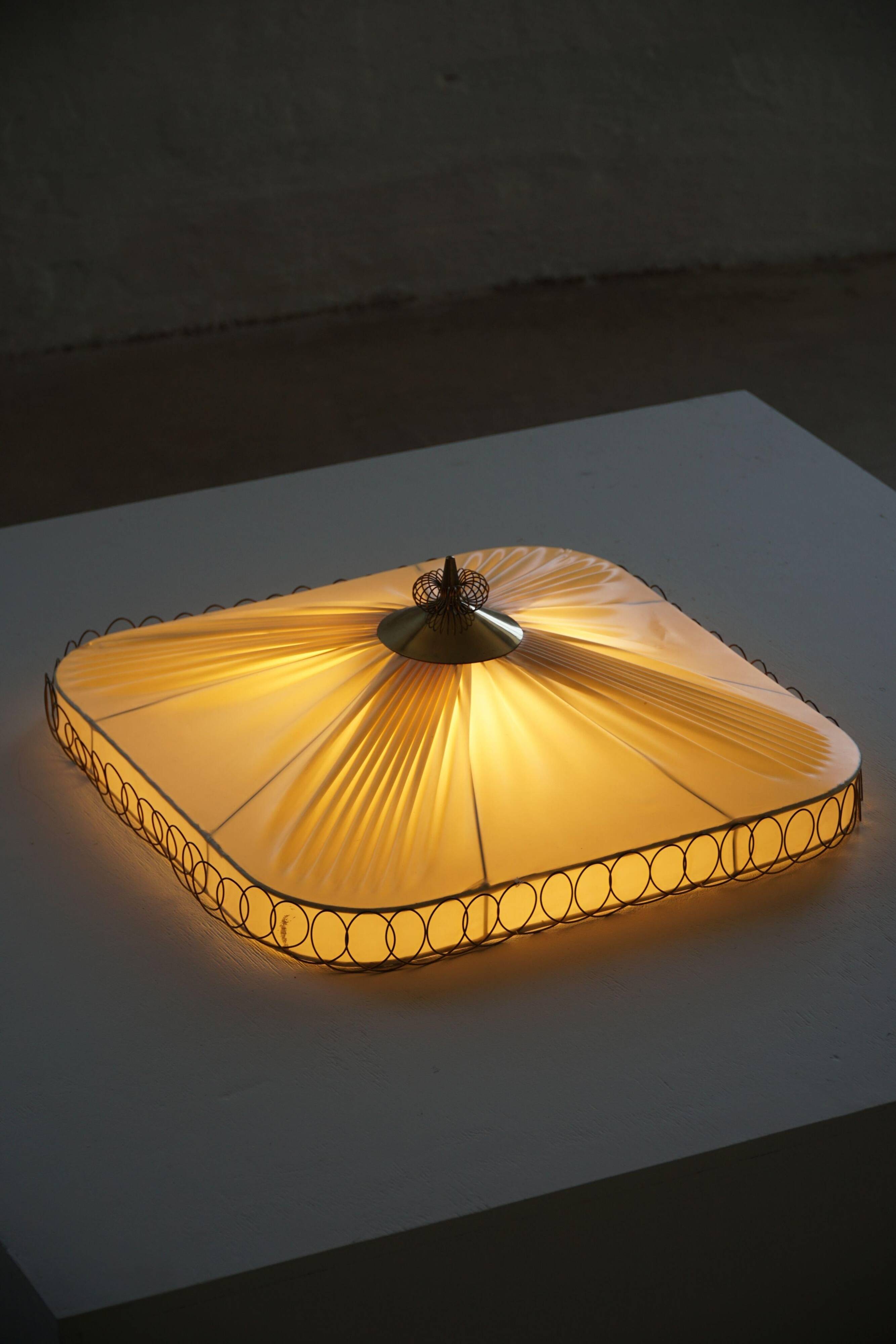 Swedish mid-century ceiling lamp with brass details, 1950s.