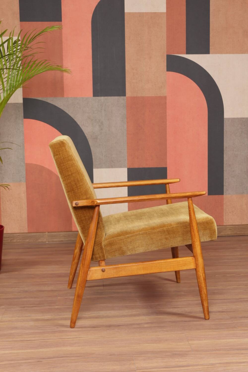 Scandinavian armchair golden velvet design by H.Lis