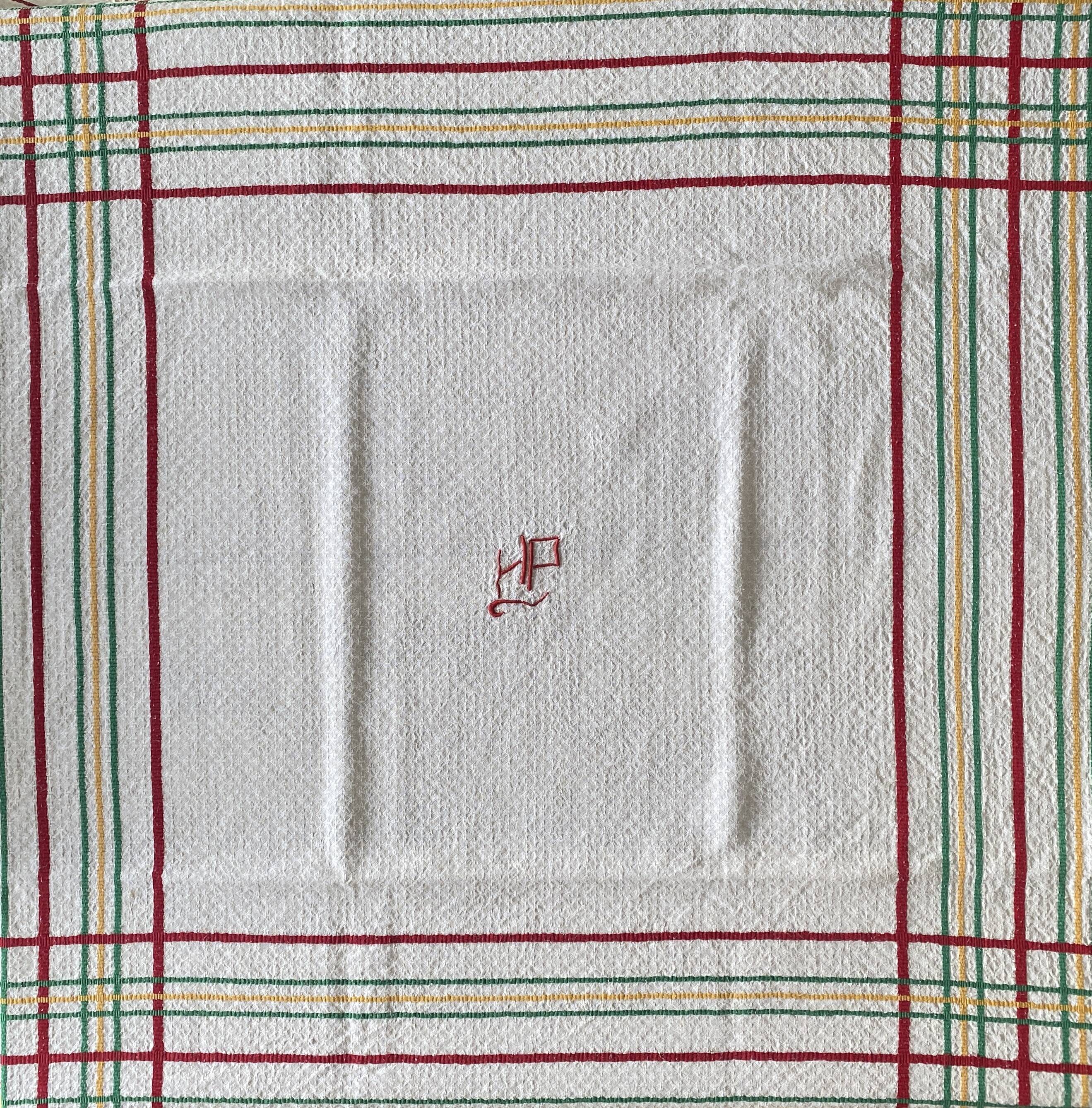 Nappe en damassé de métis, monogrammé HP - 210x130 cm