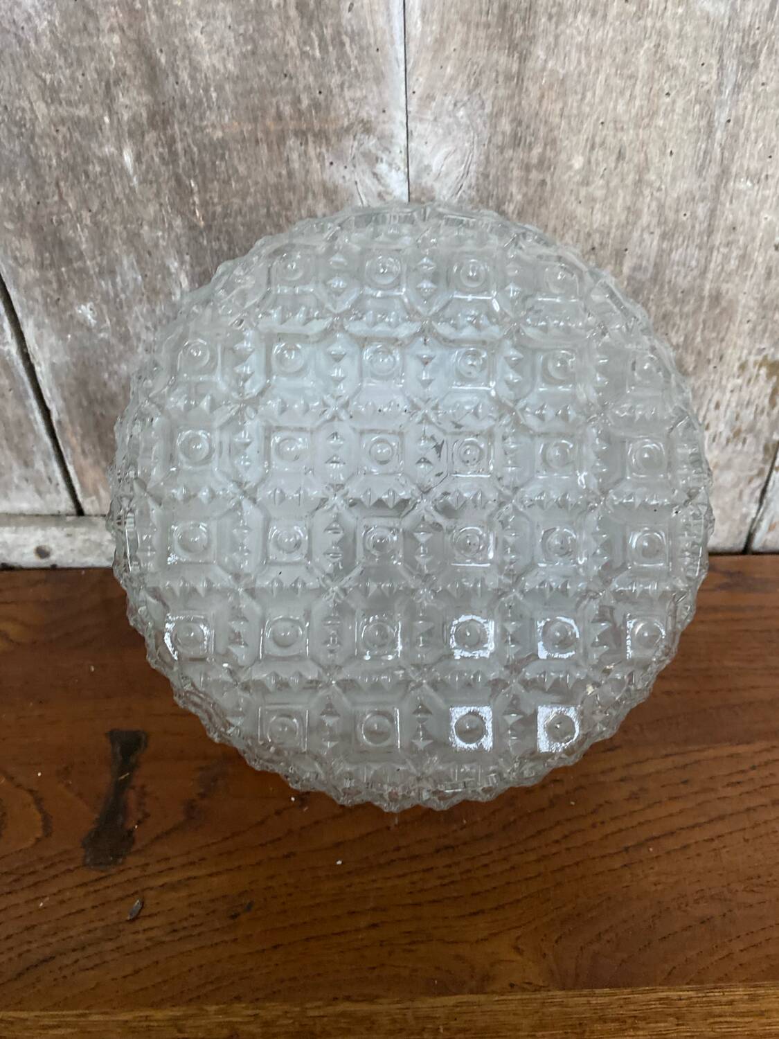 Antique Ceiling Light Sconce Molded Glass + Metal Support 70s Vintage #B793