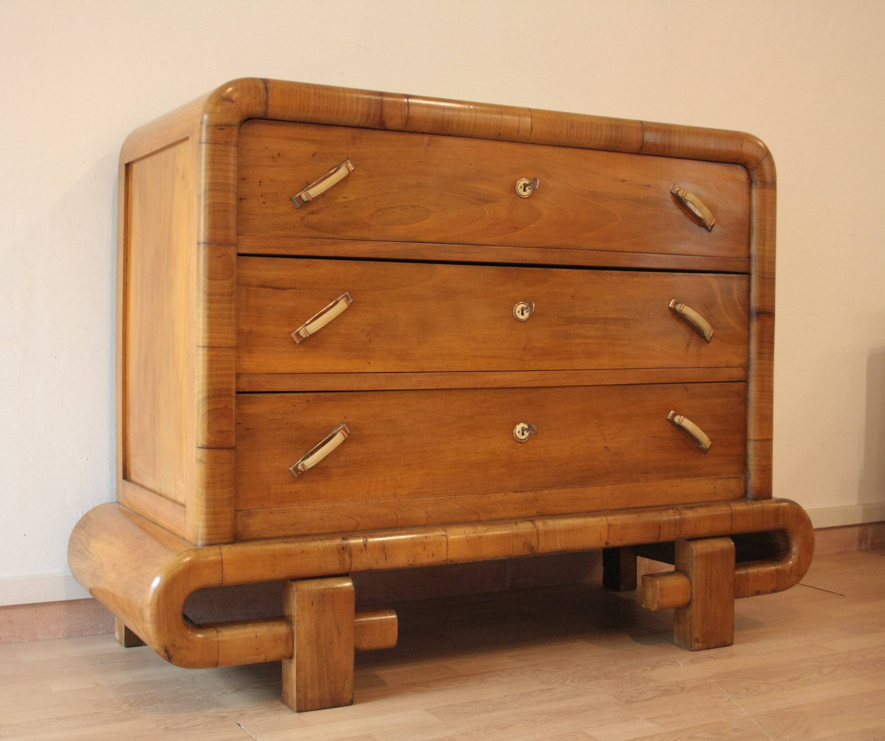 Art Deco walnut chest of drawers, 1950s, mid-century modern style,