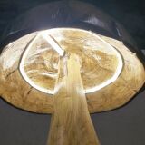 Hand-carved oak table lamp in the shape of a mushroom