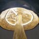 Hand-carved oak table lamp in the shape of a mushroom