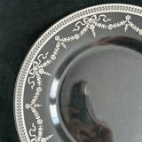 Vintage Glass Dessert Plate with Silver Ribbons/Bows and Garlands