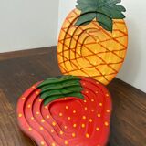 Pineapple and strawberry wooden trays