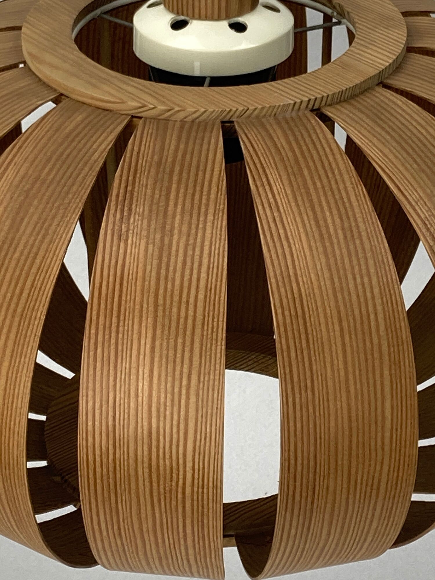Scandinavian UFO Mushroom Pendants in Wood Veneer, 1970s