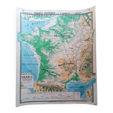 Old physical France map N°11 Hatier Kaeppelin cardboard.