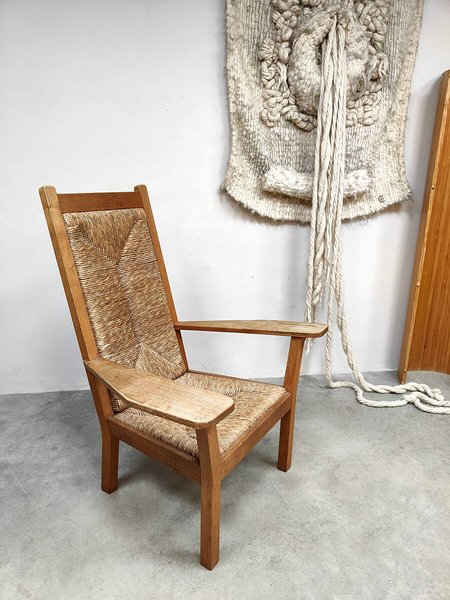 Vintage Worpsweder high back rush wicker armchair Willi Ohler