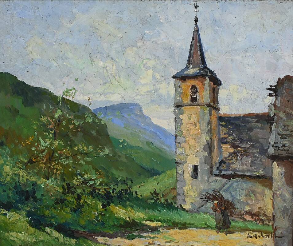 Oil on Canvas "The Bell Tower" – Late 19th Century