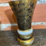 Ancient vase monaco glass polychrome black + gold vintage
