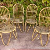 Series of 4 rattan chairs from the 60s