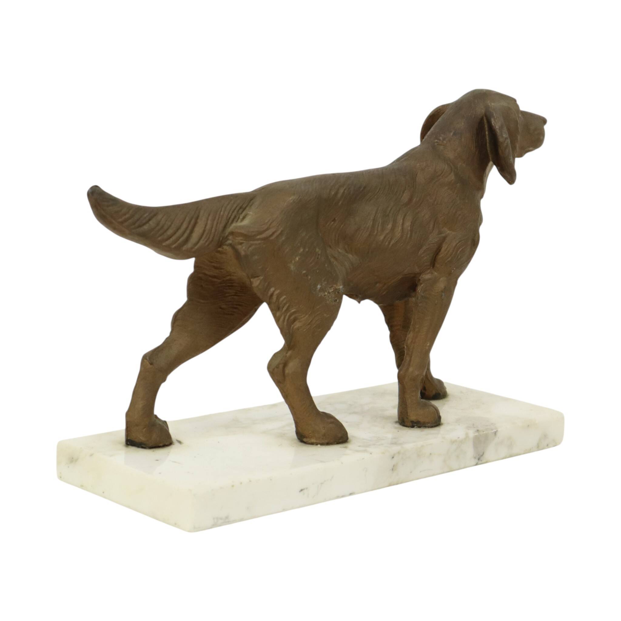Art Deco Dog on Marble Base, Gold-colored Zamak