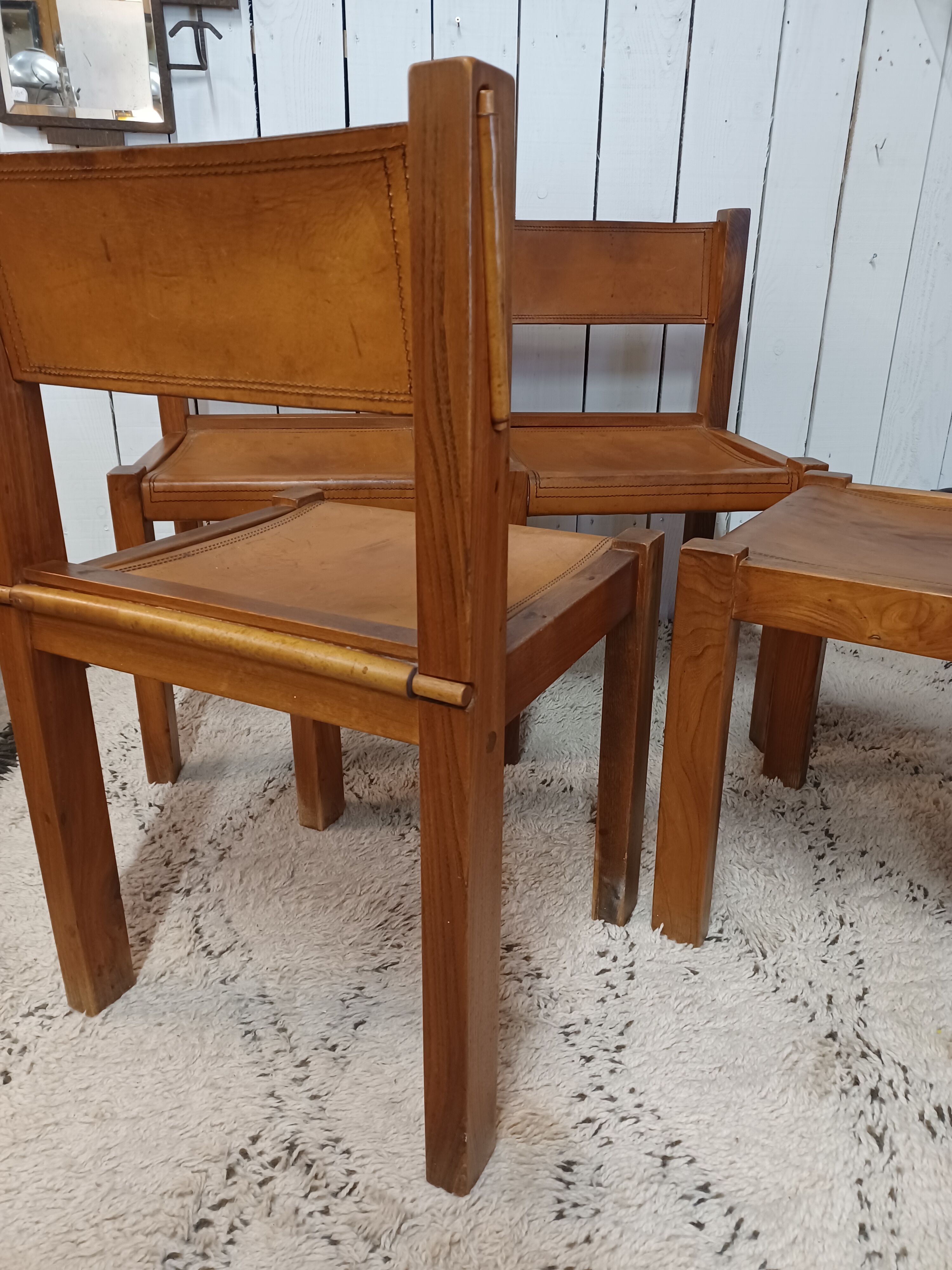 4 elm and leather chairs 1950