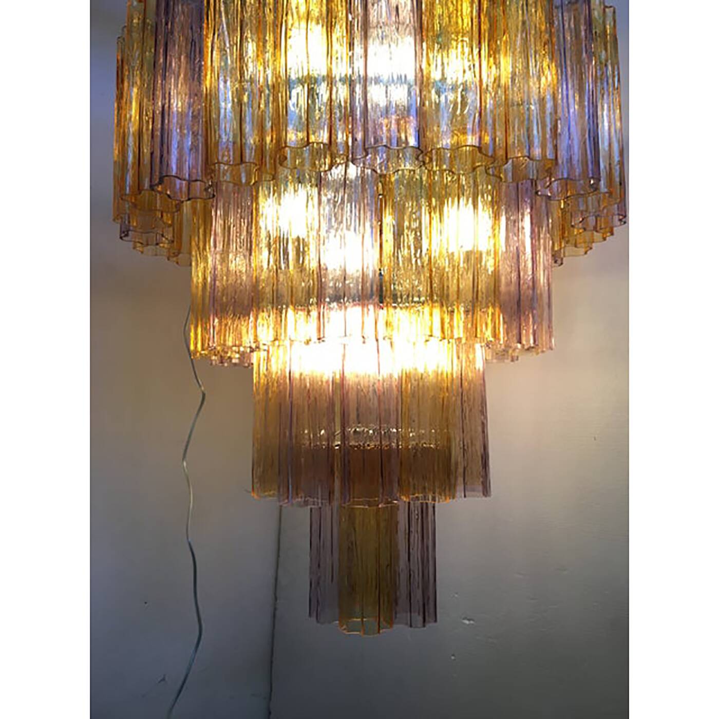 Murano Glass Amber and Violet Tronco Chandelier