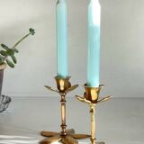 Pair of VINTAGE solid BRASS Flower CANDLE HOLDERS