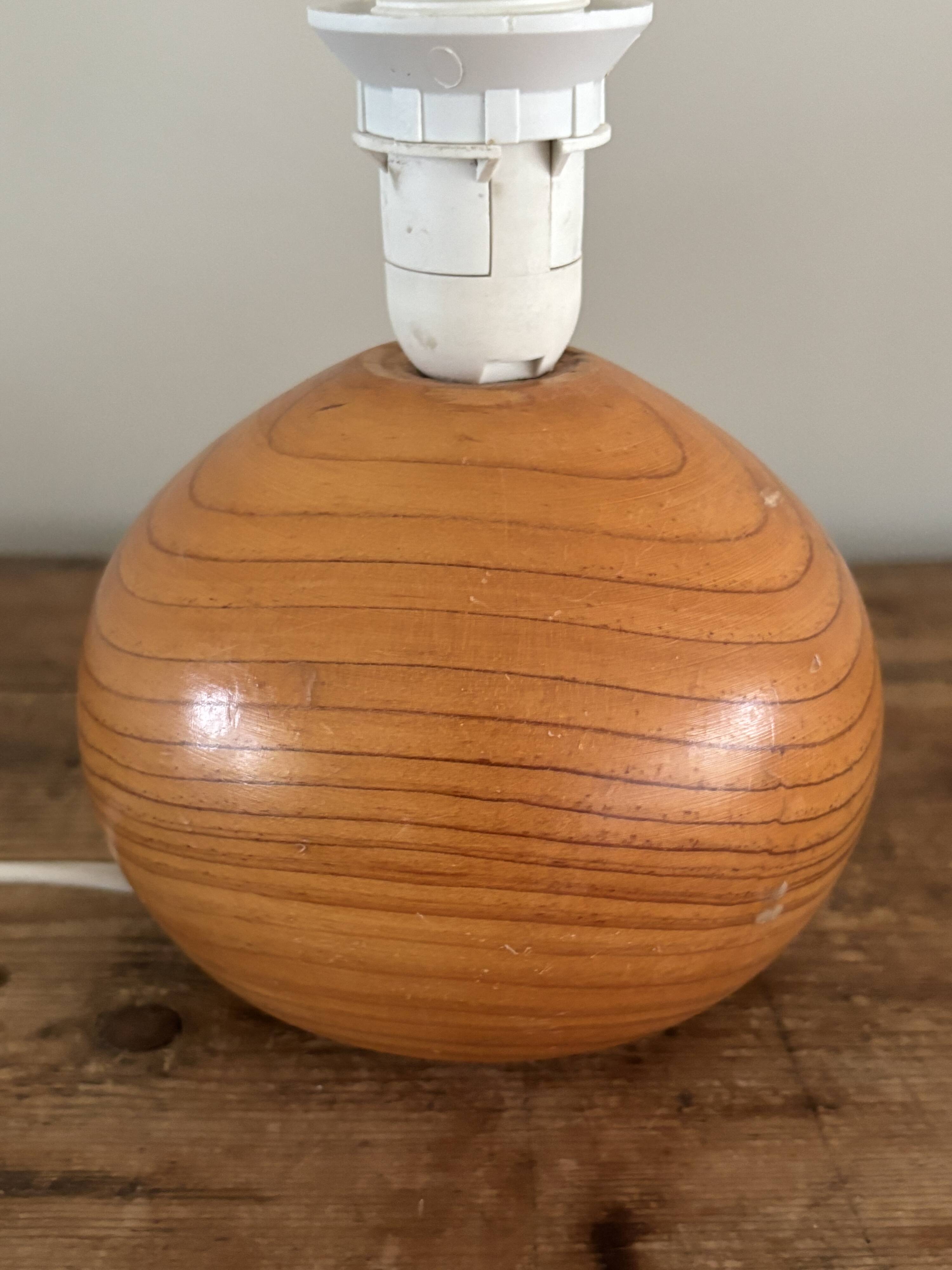 vintage wooden ball lamp small model with fabric shade 80's design