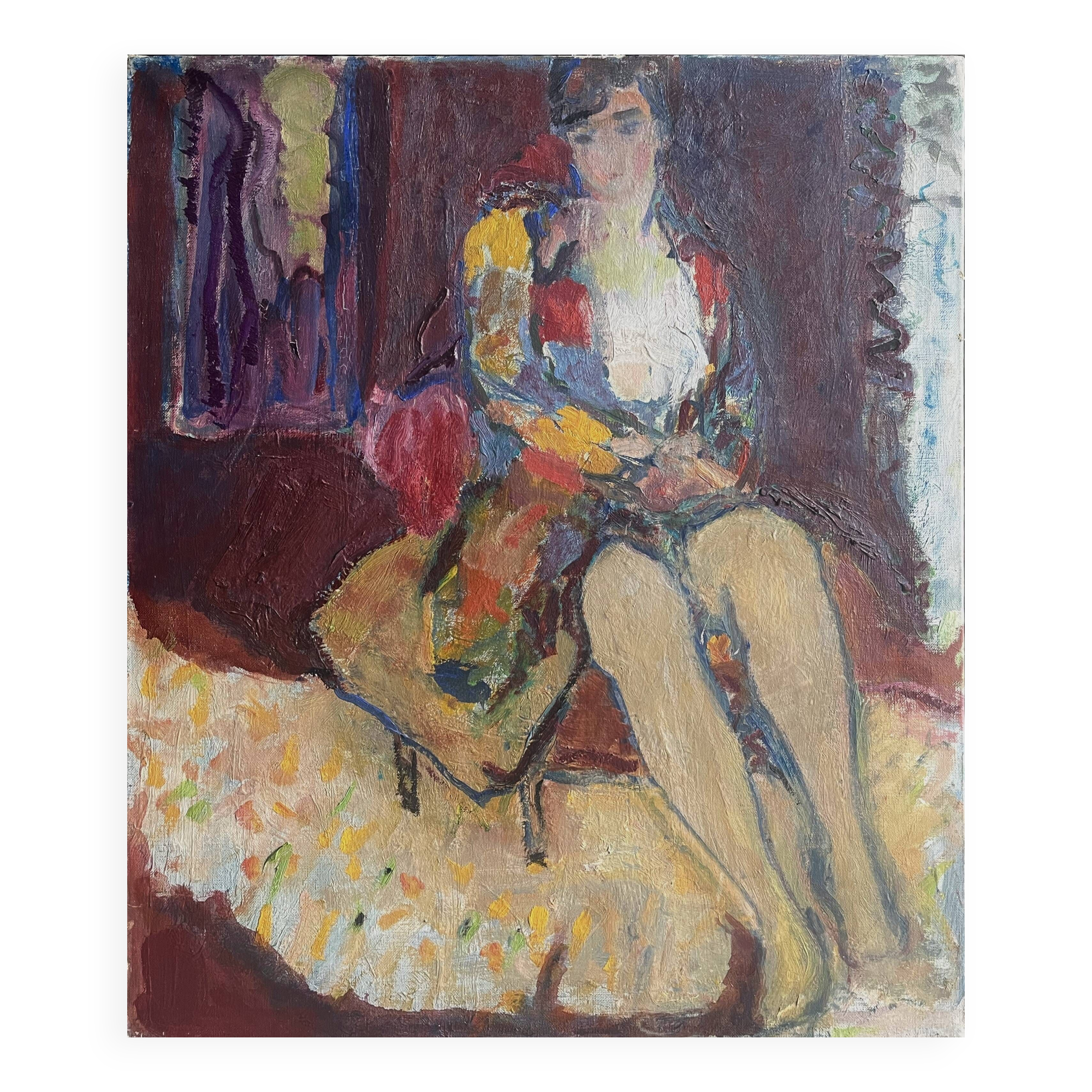 Seated woman, 20th century, signed FORVEILLE on the reverse, oil on canvas, 65 x 54 cm, unframed
