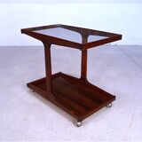Vintage Modernist Serving Bar Cart in Walnut with Glass Top, Germany 1960s