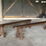 Pair of large solid oak farm benches