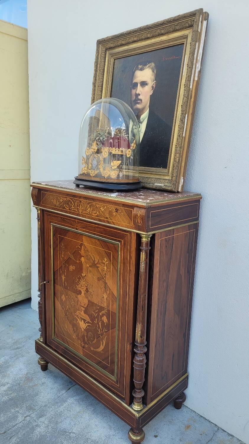 Napoleon III sideboard in floral marquetry and marble 19th century