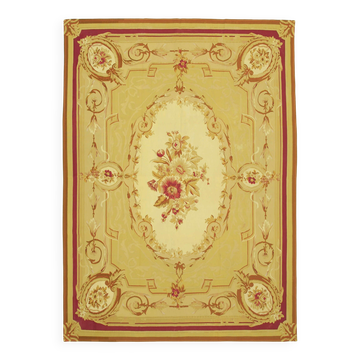 Handmade European Vintage Aubusson Kilim 265 cm x 363 cm