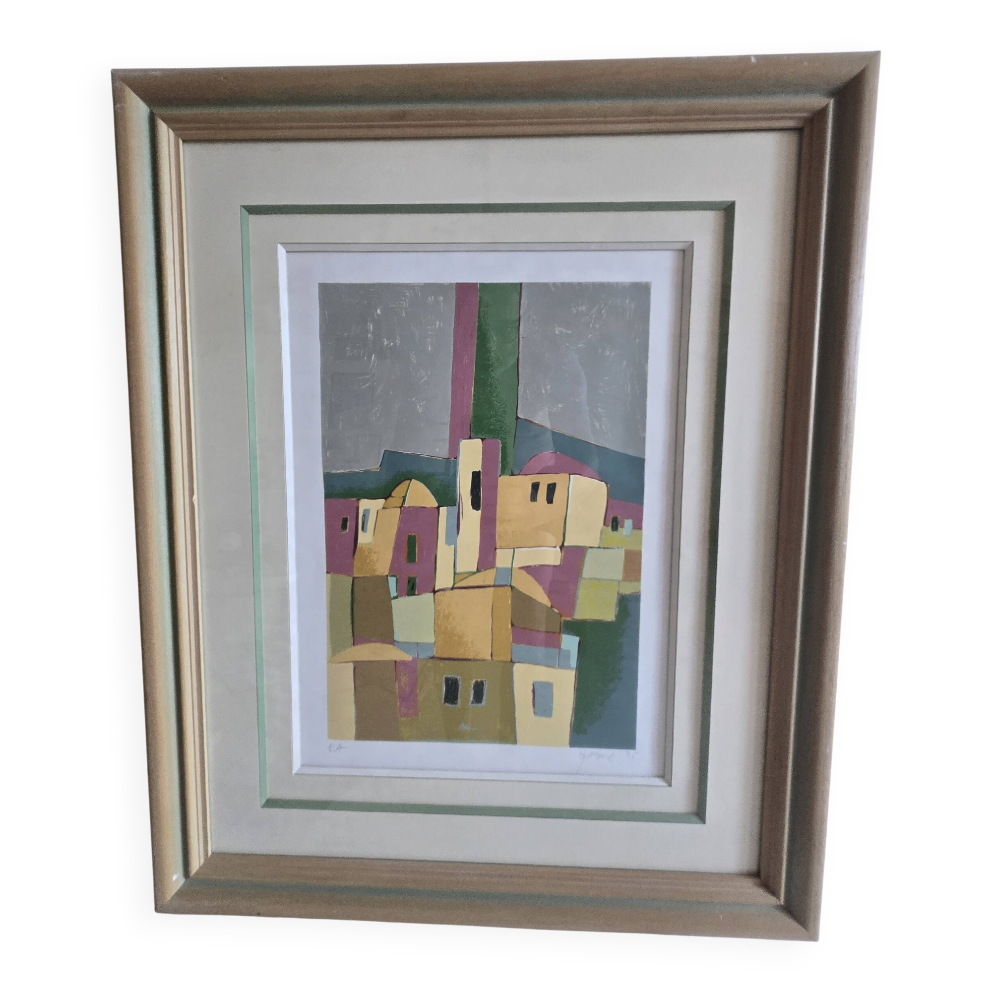 Lithograph Abderrahmane RAHOULE (1944) — "Village" dated 1995