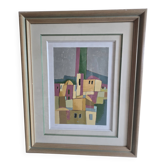 Lithograph Abderrahmane RAHOULE (1944) — "Village" dated 1995