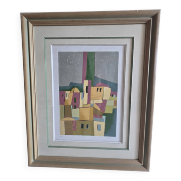 Litographie Abderrahmane RAHOULE (1944) — "Village"  datée 1995