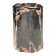 Black petrified wood side table with beige stripes, star pattern H35 D24.