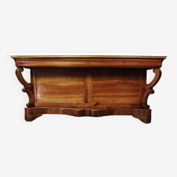 19th Century Shop Counter in Mahogany and Burl Wood Veneer with Marble Top