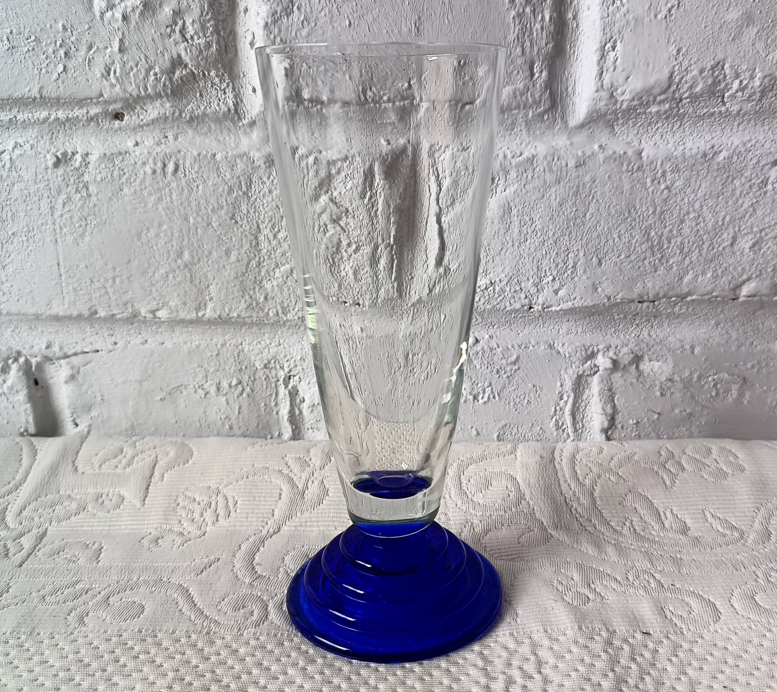9 superb vintage cobalt blue glass stemmed flutes