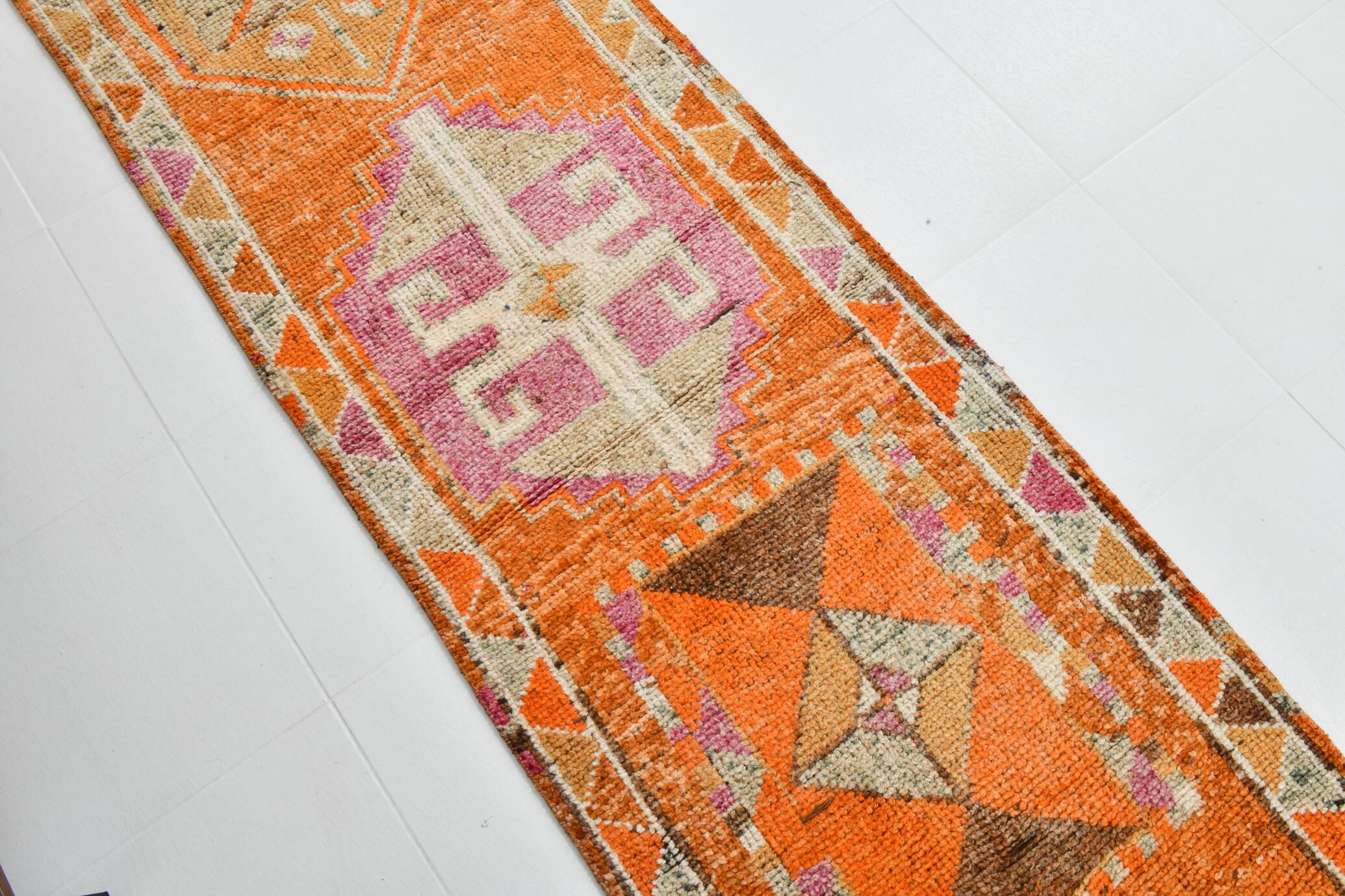 3x13 Runner Peach & Pink Handmade Long Hallway Vintage Runner Rug,79x399 Cm