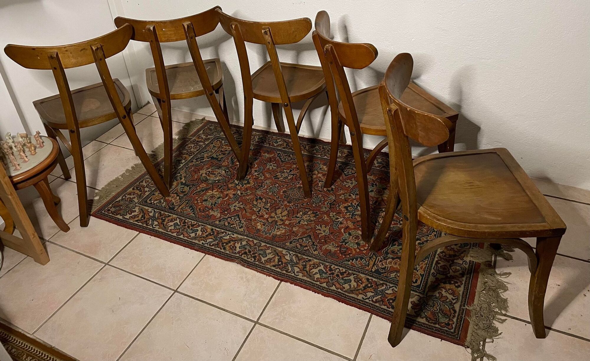 Set of 5 old wooden bistro chairs vintage "banana" folders
