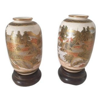 Paire de vases miniatures Japonais Satsuma fin XIXème (époque Meiji)