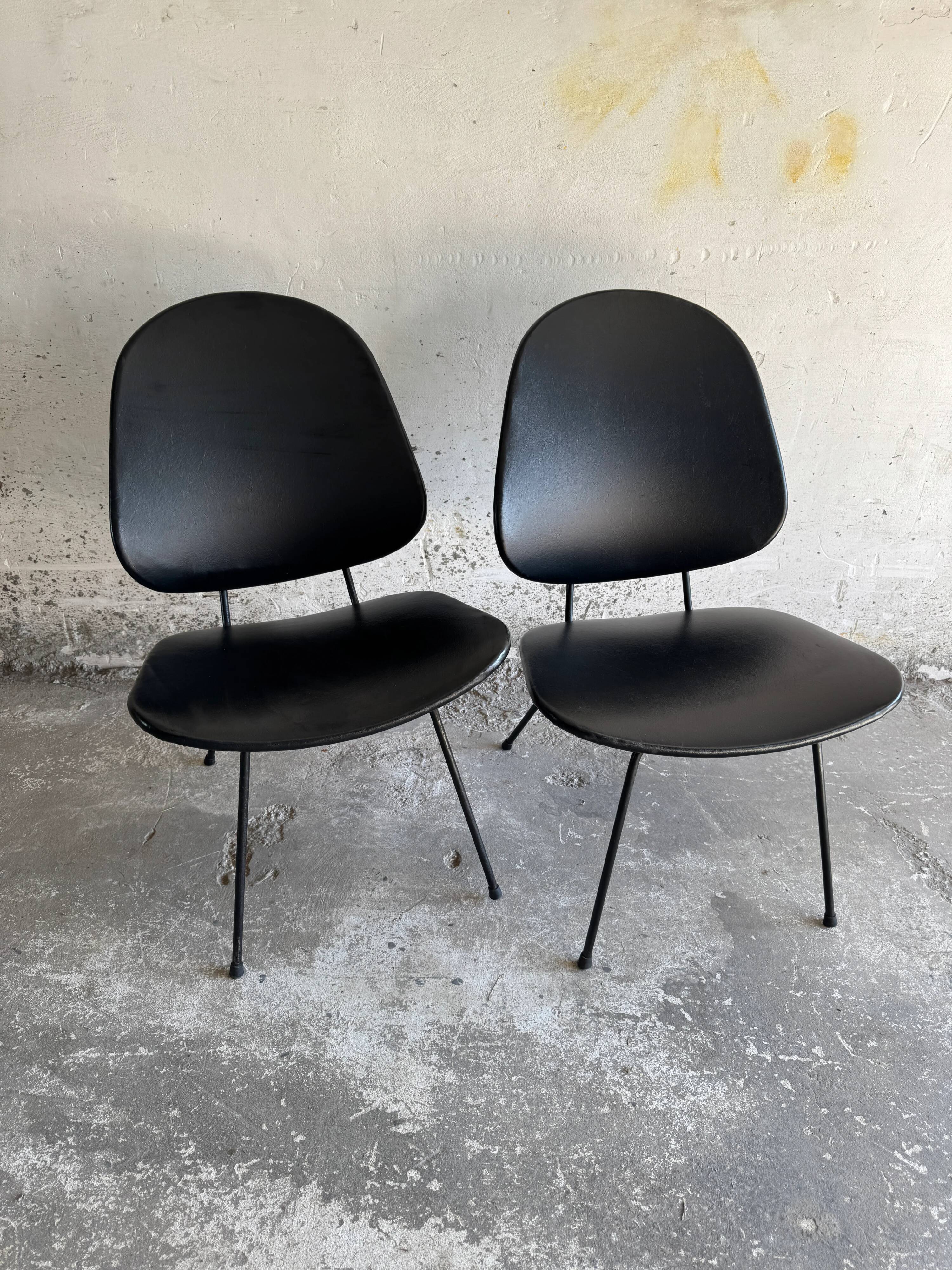 Set of 2 Black Leatherette Lounge Chairs Model 301 by W.h. Gispen — Metal Base, 1950s