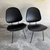 Set of 2 Black Leatherette Lounge Chairs Model 301 by W.h. Gispen — Metal Base, 1950s