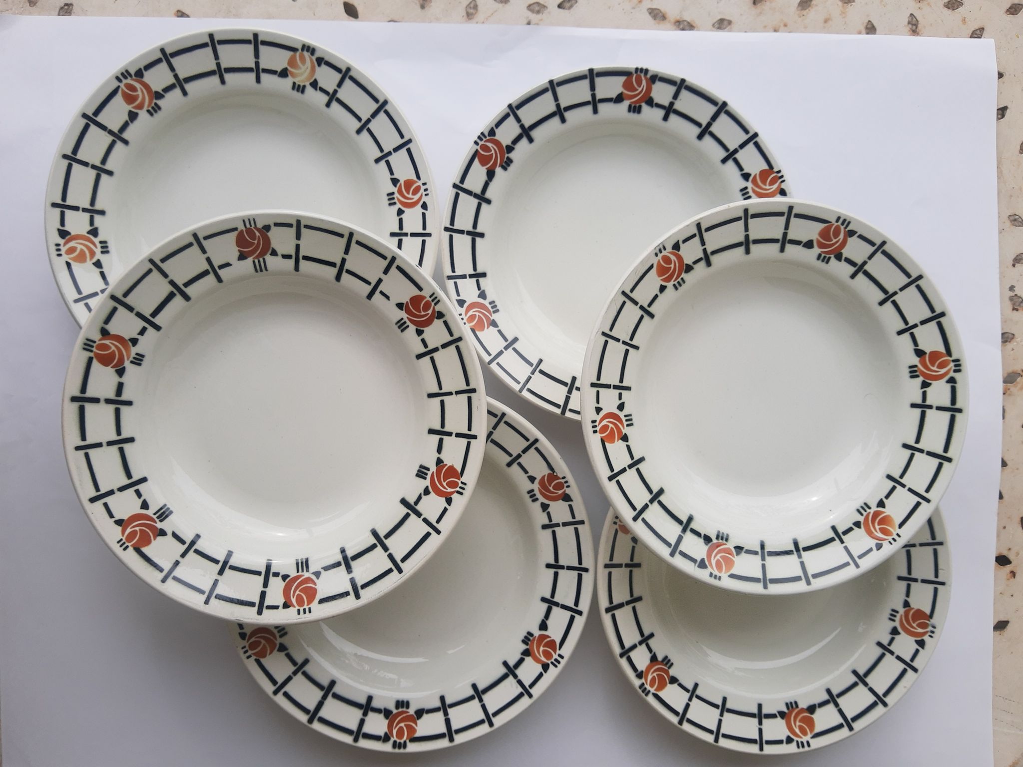 Set of 6 old St Amandinoise St Amand vintage soup plates