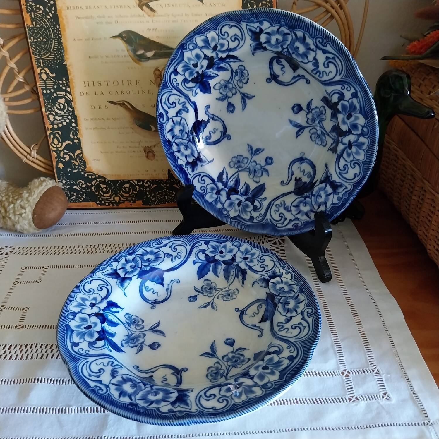 Creil&Montereau Art Nouveau soup plates, Flora model