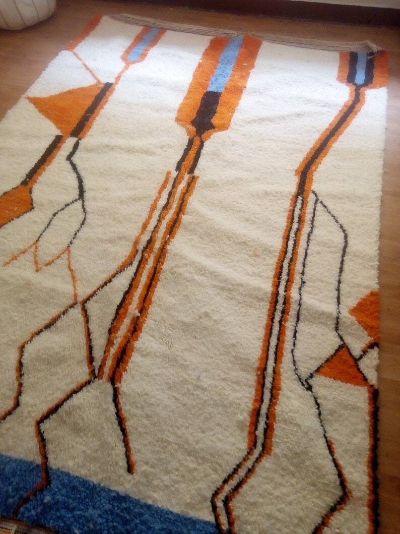 Handwoven Moroccan rug - Beni Ouarain style - orange pattern - wool - 280 x 190 cm