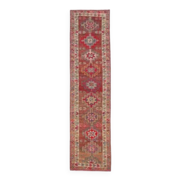 1970s Vintage Turkish Oushak Handmade Wool Cotton Pink Runner Rug 83x330