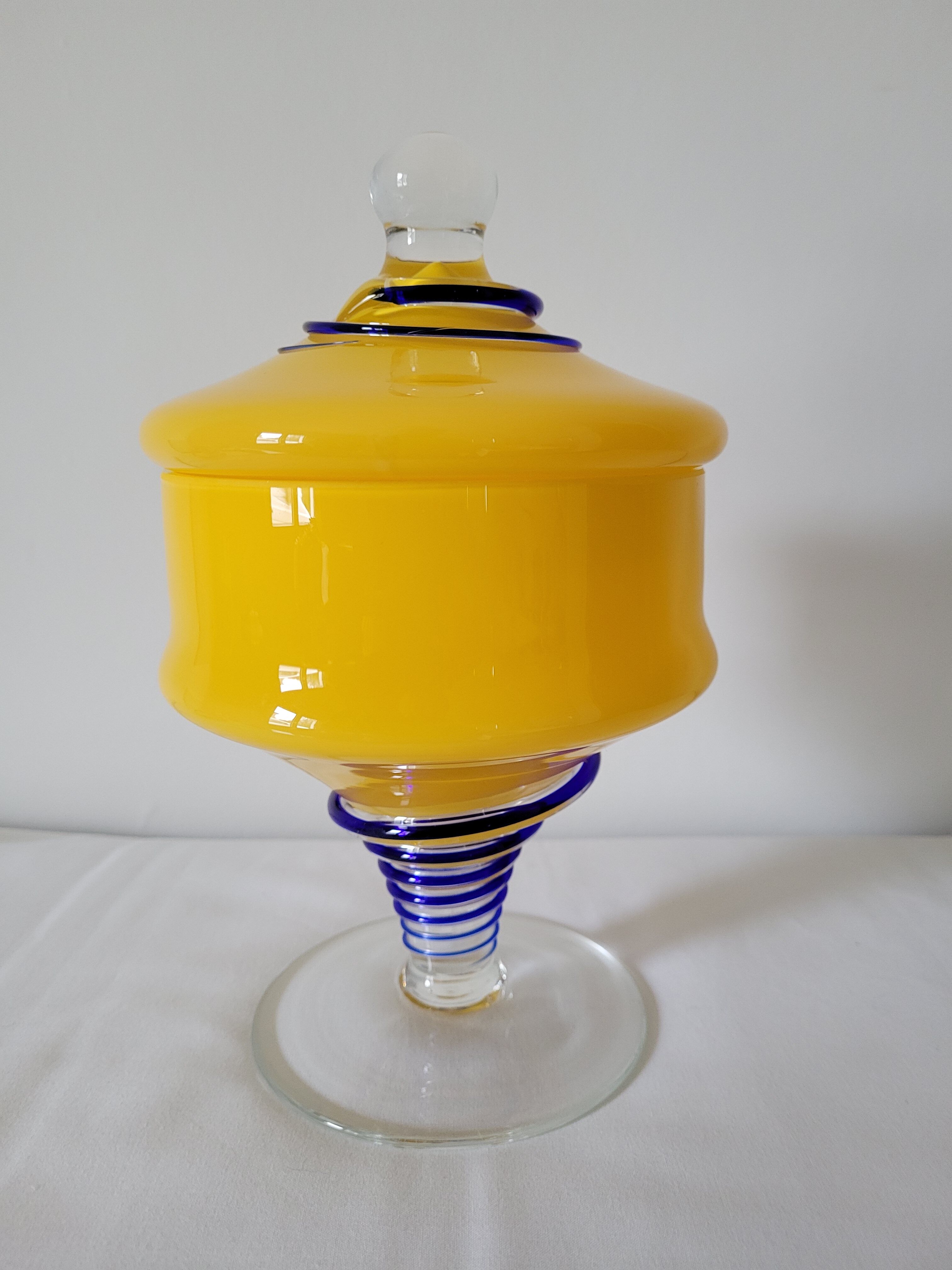 Yellow glass candy pot
